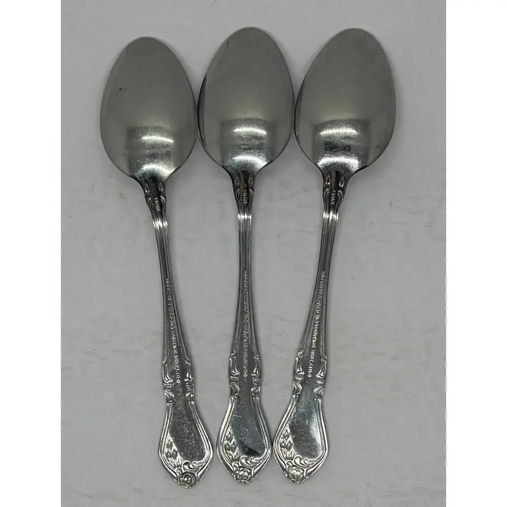 Reed & Barton Rose Queen Stainless Steel Teaspoons Lot of 4 Floral Flatware
